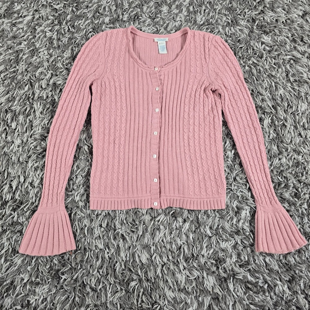 Sundance Pink Cable Knit Bell Sleeve Cardigan Cashmere Blend XS 3533